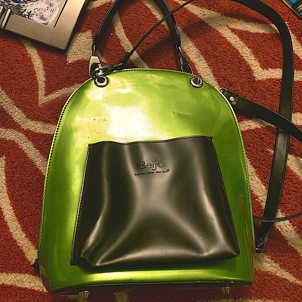 Beijo green and black 3 section backpack purse
